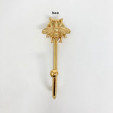 Bright Gold Iron Wall Hooks. Handmade Metal Animal Hooks & Tie-Backs, Unique Decorative Accents for Home, Office, & Garden